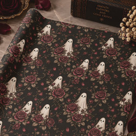 ヴィンテージ ゴースト ローズ フラワー ゴシック ハロウィン ラッピングペーパー