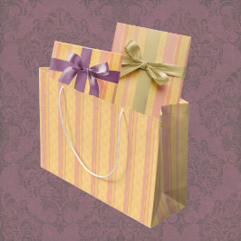 ヴィンテージ ゴールデンイエロー ダマスク ストライプ ラージペーパーバッグ