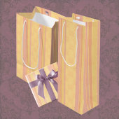 ヴィンテージ ゴールデン イエロー ダマスク ストライプ ラージペーパーバッグ