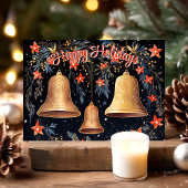 ヴィンテージ ゴールデン ベルと フラワーのハッピーホリデー シーズンカード