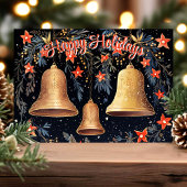 ヴィンテージ ゴールデン ベルと フラワーのハッピーホリデー シーズンカード