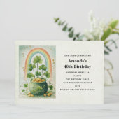 ヴィンテージ ゴールドの壺と虹の誕生日 招待状 (スタンド正面)