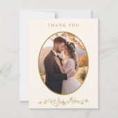 ヴィンテージ ゴールド&アイボリー フランス風フラワーの結婚式 写真 サンキューカード (正面)
