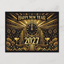 ヴィンテージ ゴールド アールデコ 新年 2027 シーズンポストカード