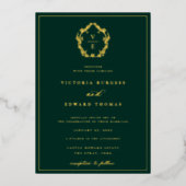 ヴィンテージ ゴールド クレスト モノグラム ウェディング フォト 箔招待状 (正面)