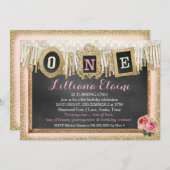 ヴィンテージ ゴールド グリッター 誕生日1周年 バナー 招待状 (正面/裏面)