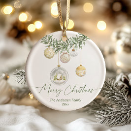 ヴィンテージ ゴールド グリーナリー メリークリスマス セラミックオーナメント