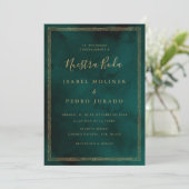 ヴィンテージ ゴールド グリーン オーナメント Nuestra Boda ウェディング 招待状 (スタンド正面)