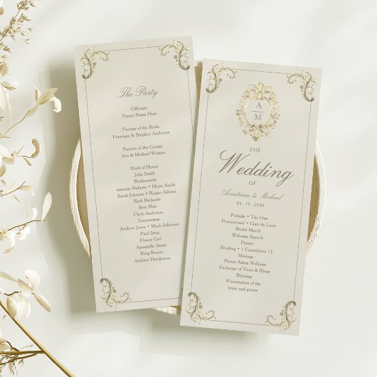 ヴィンテージ ゴールド バロック 結婚式プログラム カード