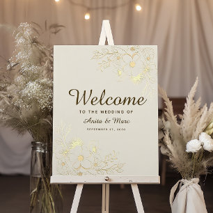 ヴィンテージ ゴールド フラワー ウェディング ウェルカムサイン ポスター