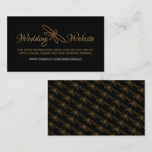 ヴィンテージ ゴールド ホイル ドラゴンフライ ウェディング ウェブサイト エンクロージャーカード (正面/裏面)