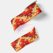 ヴィンテージ ゴールド レッド 和柄 花柄 キモノ サテンリボン (裏面)