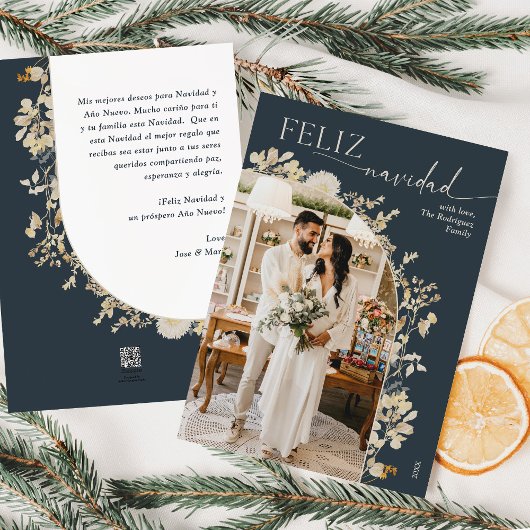 ヴィンテージ ゴールド 1 フォト フェリス ナビダッド ホリデー カード