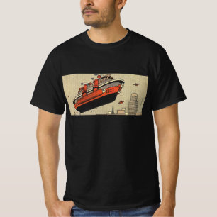 ヴィンテージ サイエンスフィクション クルーズ船 ヘリコプター Tシャツ