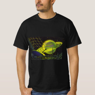 ヴィンテージ サイエンスフィクション ネオン グリーン 星 環 Tシャツ