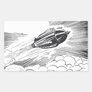 ヴィンテージ サイエンスフィクション 宇宙船 ロケット 雲の中 長方形シール