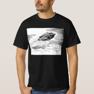 ヴィンテージ サイエンスフィクション 宇宙船 ロケット 雲の中 Tシャツ