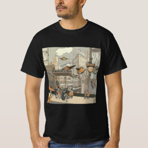 ヴィンテージ サイエンスフィクション 都市 パリ スチームパンク Tシャツ