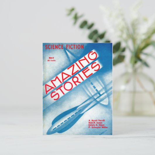 ヴィンテージ サイエンス フィクション アート ロケット船 ポストカード (スタンド正面)