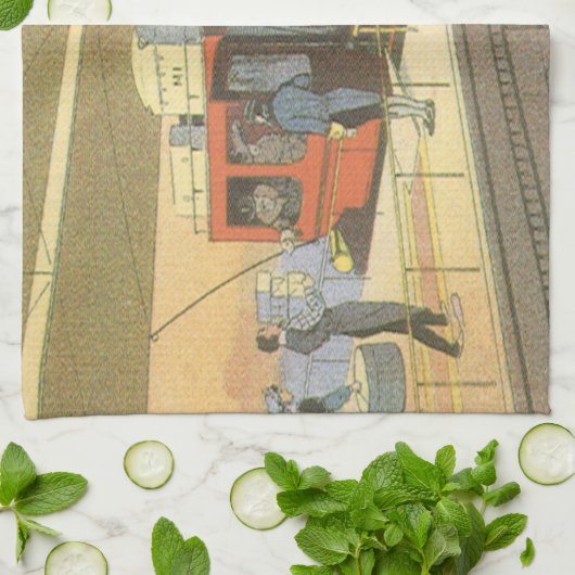 ヴィンテージ サイエンス フィクション エアプレーン ヘリコプター リモ キッチンタオル (折り畳み)