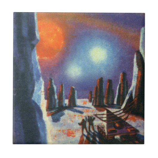 ヴィンテージ サイエンス フィクション エイリアンのいる外国惑星 タイル (正面)