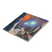 ヴィンテージ サイエンス フィクション エイリアンのいる外国惑星 タイル (側面)