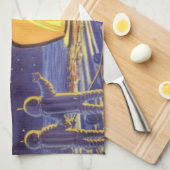 ヴィンテージ サイエンス フィクション エイリアン オン ブルー プラネット ムーン キッチンタオル (四つ折り)