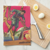 ヴィンテージ サイエンス フィクション エイリアン ロボットが男を捕獲 キッチンタオル (四つ折り)