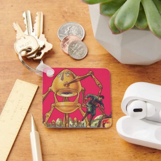 ヴィンテージ サイエンス フィクション エイリアン ロボットが男を捕獲 キーホルダー (デスク)