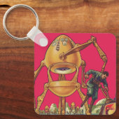 ヴィンテージ サイエンス フィクション エイリアン ロボットが男を捕獲 キーホルダー (正面)