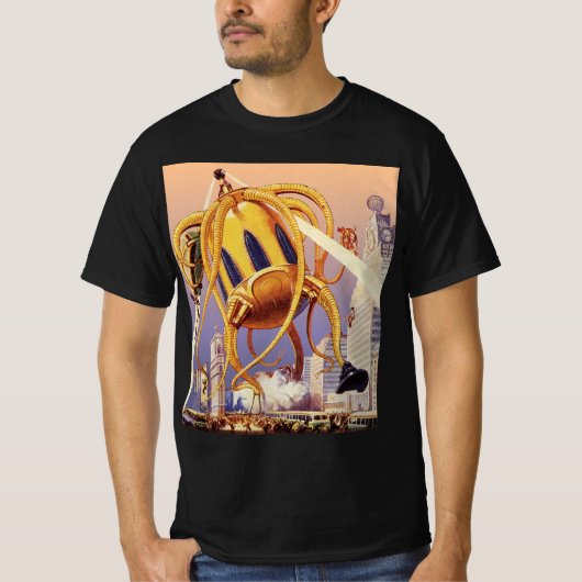 ヴィンテージ サイエンス フィクション エイリアン 戦争 侵略 タコ Tシャツ (正面)