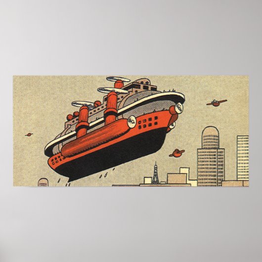 ヴィンテージ サイエンス フィクション クルーズ船 ヘリコプター ポスター (正面)