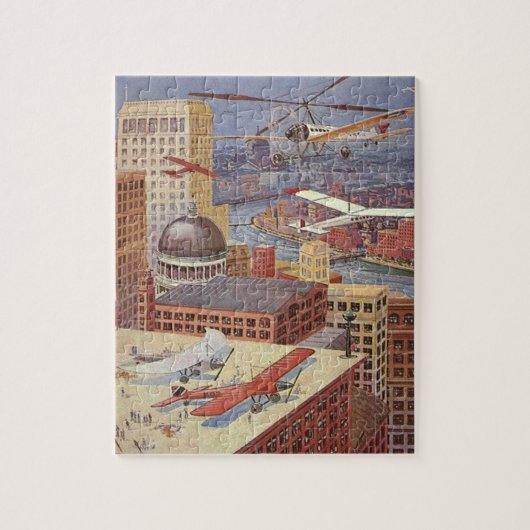ヴィンテージ サイエンス フィクション シティ、ビクトリアン スチーム パンク ジグソーパズル (縦)