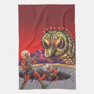 ヴィンテージ サイエンス フィクション ジャイアント センチピード 昆虫戦争 キッチンタオル