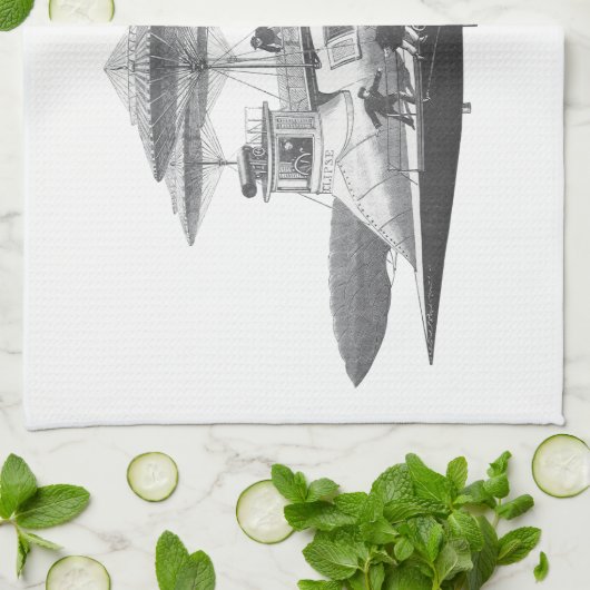 ヴィンテージ サイエンス フィクション スチームパンク エアシップ 日食 キッチンタオル (折り畳み)