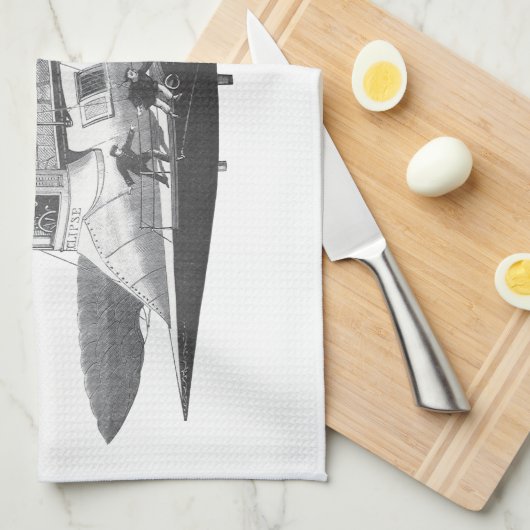 ヴィンテージ サイエンス フィクション スチームパンク エアシップ 日食 キッチンタオル (四つ折り)