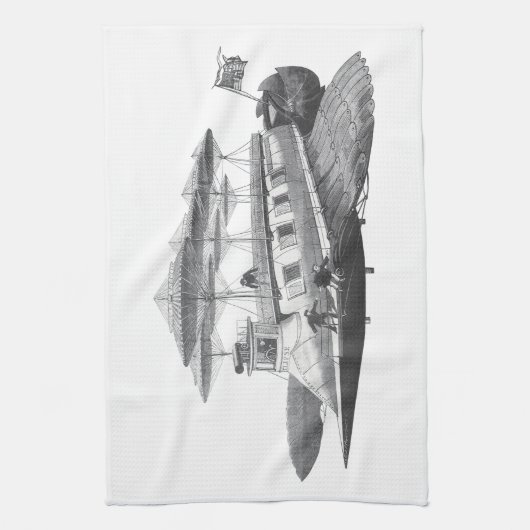 ヴィンテージ サイエンス フィクション スチームパンク エアシップ 日食 キッチンタオル (縦)