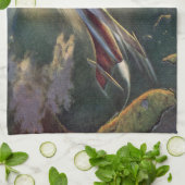 ヴィンテージ サイエンス フィクション スペースシップ 航空機 地球 キッチンタオル (折り畳み)