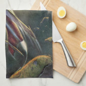 ヴィンテージ サイエンス フィクション スペースシップ 航空機 地球 キッチンタオル (四つ折り)