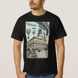 ヴィンテージ サイエンス フィクション ビクトリアン スチームパンク シティ Tシャツ