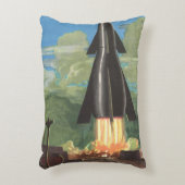 ヴィンテージ サイエンス フィクション、ロケットが地球から打ち上がる アクセントクッション (正面(垂直))