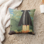 ヴィンテージ サイエンス フィクション、ロケットが地球から打ち上がる クッション (ブランケット)