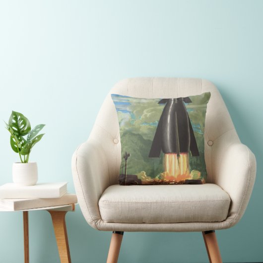 ヴィンテージ サイエンス フィクション、ロケットが地球から打ち上がる クッション (椅子)