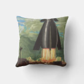 ヴィンテージ サイエンス フィクション、ロケットが地球から打ち上がる クッション (裏面)