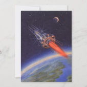 ヴィンテージ サイエンス フィクション ロケットが地球の上を宇宙で (正面)