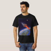 ヴィンテージ サイエンス フィクション ロケットが地球の上を宇宙で Tシャツ (正面フル)