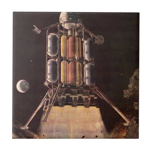 ヴィンテージ サイエンス フィクション ロケットが惑星を離陸 タイル (正面)