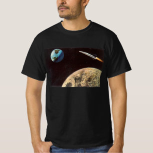 ヴィンテージ サイエンス フィクション ロケット船 月上空 Tシャツ