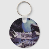 ヴィンテージ サイエンス フィクション、宇宙での月面にエイリアン、 キーホルダー (正面)