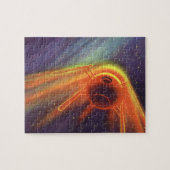 ヴィンテージ サイエンス フィクション、宇宙を駆ける輝くロケット ジグソーパズル (横)